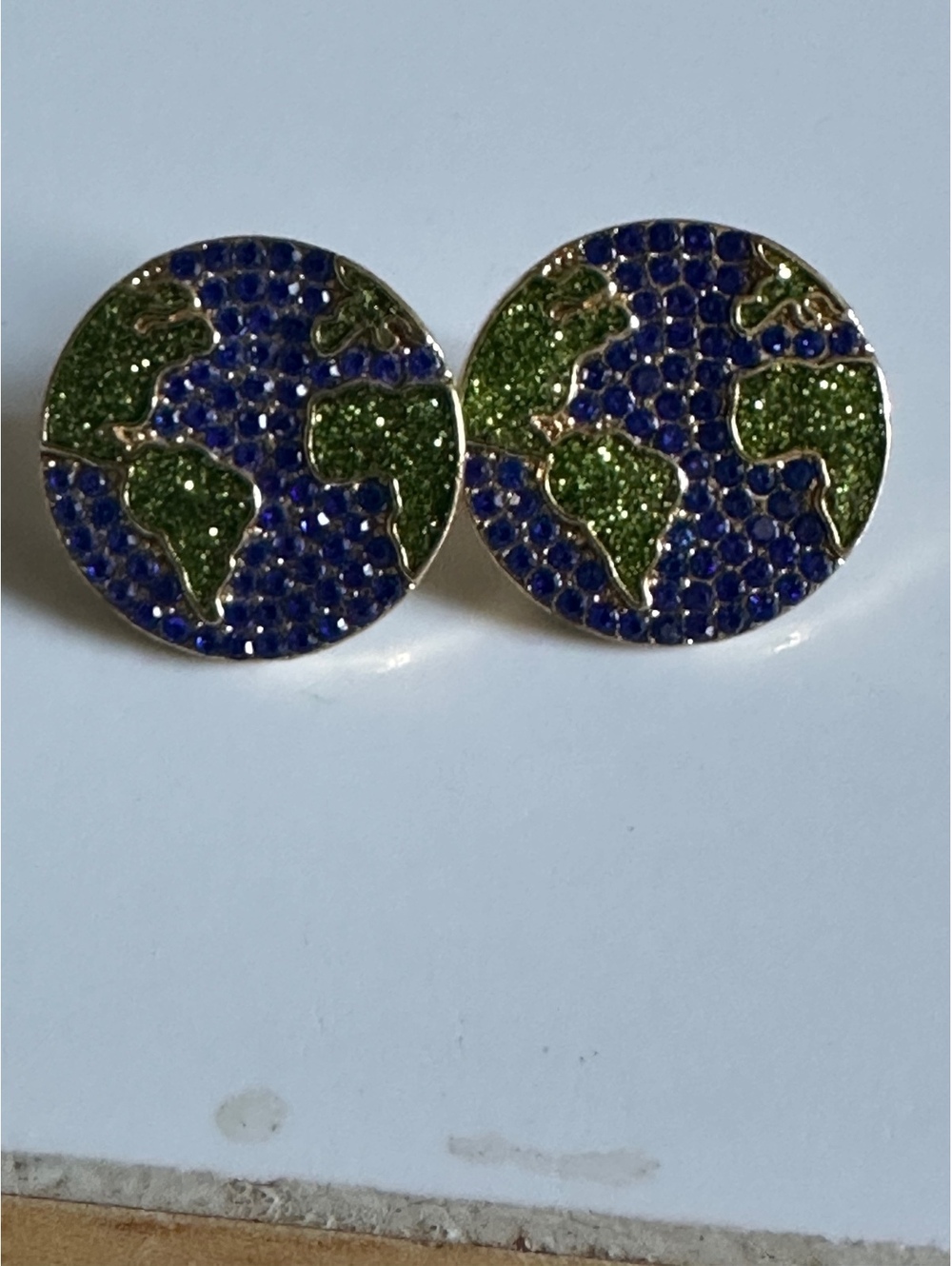 SUGARFIX BaubleBar Globetrotter Globe Stud Earrings Blue Green Crystal Gold Tone
